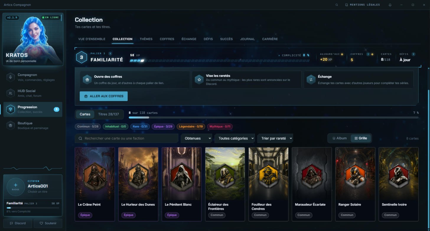 Progression : la collection de cartes