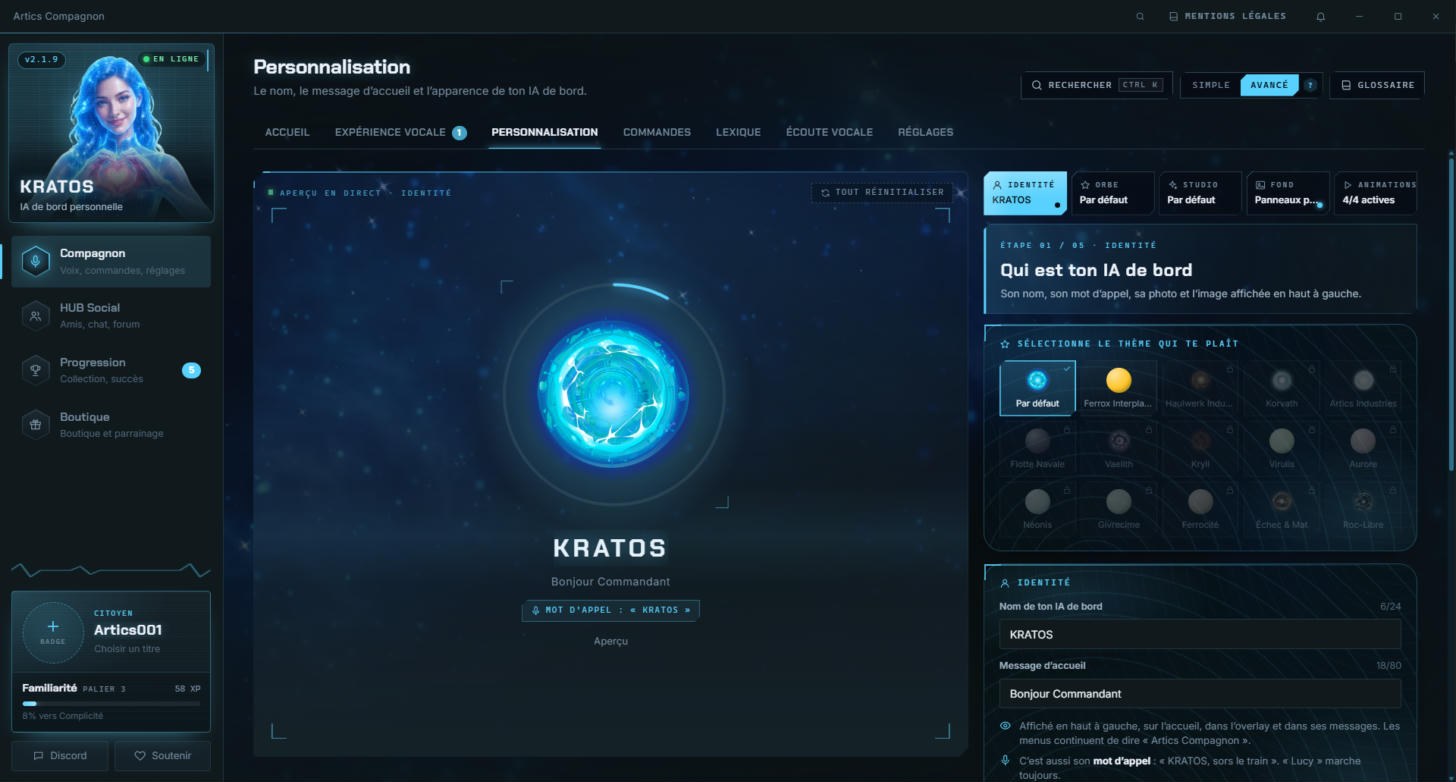Page Personnalisation avec le thème par défaut, bleu